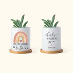 Personalised Lucky To Have A Teacher Like You Rainbow Ceramic Plant Pot with Bamboo Base and Name Appreciation Birthday Gift for Teacher
