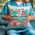 Personalized Medical-Themed Design Multicolour Throw Pillow Cover with Name Appreciation Nurse Week Gift for Nurse Doctor Medical Staff