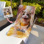 Serviette de Plage Personnalisée avec Image Aquarelle Animal et Prénom Serviette Super Absorbante Cadeau Vacances pour Amoureux d'Animal de Compagnie