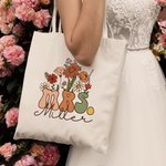 Personalized Retro Wildflowers MRS. Canvas Tote Bag with Name Teacher Appreciation Bridal Shower Wedding Gift for Women