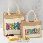 Personalisierte Dalmatiner Dots Jute Tasche mit Tasche und bunten Namen wiederverwendbar Tote Bag zurück zu Schule Hochzeit Strand Geschenk für Frauen