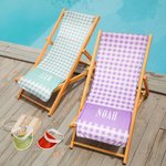 Personalized Oversized Microfiber Quick Dry Gingham Beach Towel with Name Summer Travel Essentials Birthday Gift for Kids