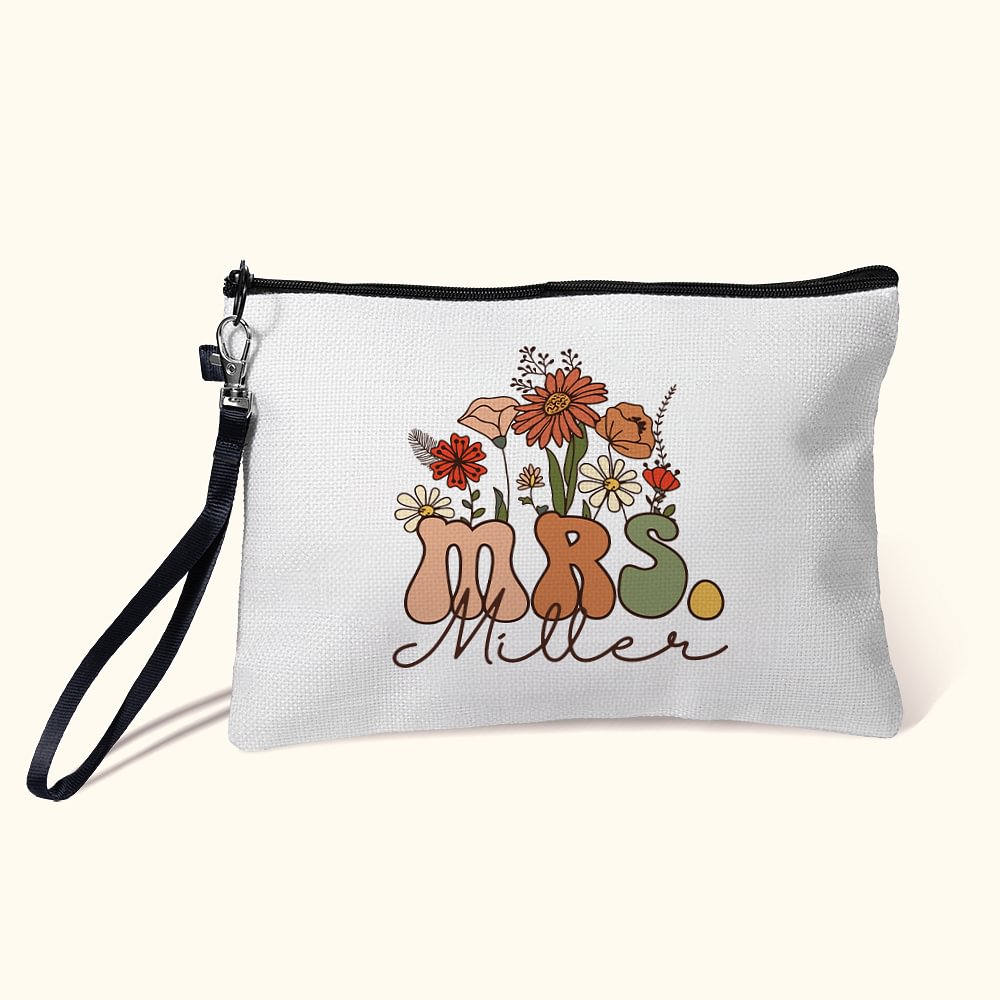Trousse de Maquillage Personnalisée avec Nom Floral MRS.  Cadeau d'Anniversaire pour les Femmes