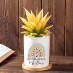 Personalised Lucky To Have A Teacher Like You Rainbow Ceramic Plant Pot with Bamboo Base and Name Appreciation Birthday Gift for Teacher