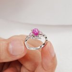 Bague Vintage Personnalisée avec Texte Gravé Design 6 Rayons d'Étoile Rose avec Pierres Précieuses Cadeau Fiançailles Mariage Anniversaire pour Femme