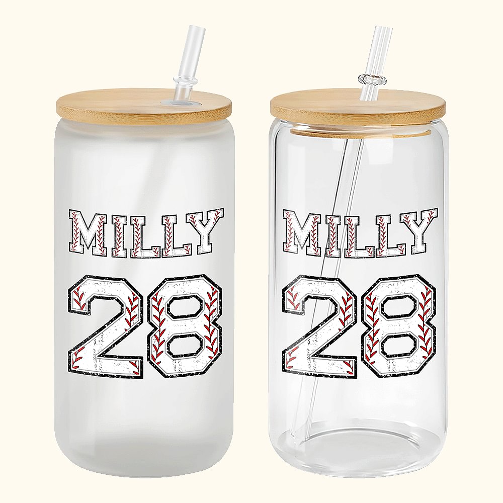 Verre-Canette Personnalisé avec Nom et Numéro de Style Base-ball Verre avec Couvercle et Paille Cadeau Anniversaire pour Amateur de Sport