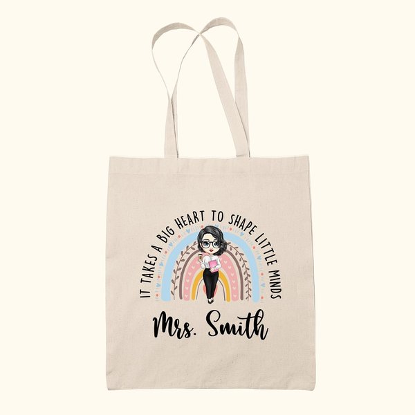 Personalisierte Es braucht ein großes Herz, um kleine Köpfe Regenbogen Leinwand Jute Tasche Tote Bag Wertschätzung zurück zu Schule Geschenk für Lehr