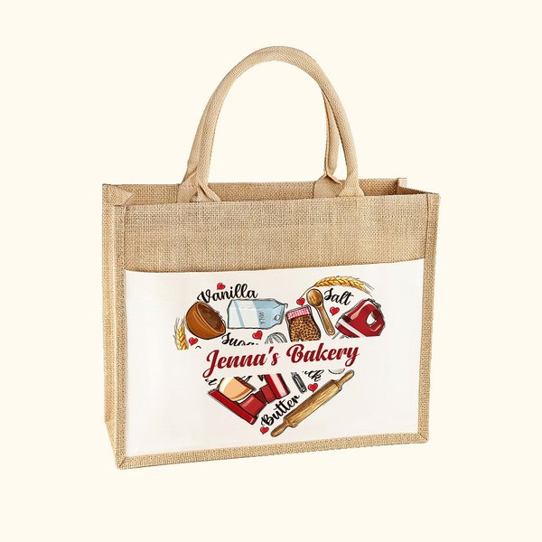 Sac à Main en Toile de Jute Personnalisé avec Texte Style Outils de Cuisine Sac de Grande Capacité Cadeau Anniversaire pour Amoureux de Cuisine