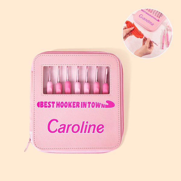 Personalized Pink Ergonomic Name Crochet Hooks 8 Pcs Set with Storage Case for Arthritic Hands Birthday Gift for Crochet Lovers