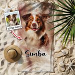 Serviette de Plage Personnalisée avec Image Aquarelle Animal et Prénom Serviette Super Absorbante Cadeau Vacances pour Amoureux d'Animal de Compagnie