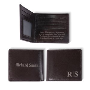Portefeuille en Cuir pour Homme Personnalisé avec Initiale Nom Texte Gravé Cadeau Anniversaire Fête des Pères