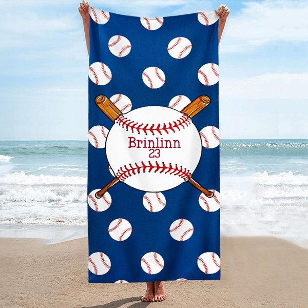 Personalized Oversized Embroidery Monogrammed Baseball Beach Towel Quick Dry Summer Travel Essential Birthday Gift for Sports Lover
