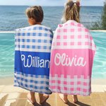 Personalized Oversized Microfiber Quick Dry Gingham Beach Towel with Name Summer Travel Essentials Birthday Gift for Kids