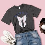 Personalisierte Multicolor Baseball Coquette Bow 100% Baumwolle Damen T-Shirt mit Namen Geburtstag Team Spiel Geschenk für Baseball-Sport-Liebhaber