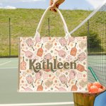 Personalisierte Retro Blume Pickleball Paddles Jute Tasche mit Namen Tote Bag Pickleball Team Match Day Geburtstag Geschenk für Frauen