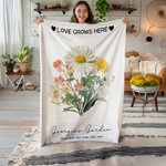 Personalised Love Grows Here Birth Flower Bouquet Soft Fleece Blanket with Name Birthday Anniversary Gift for Family