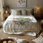 Personalised Love Grows Here Birth Flower Bouquet Soft Fleece Blanket with Name Birthday Anniversary Gift for Family