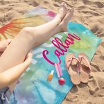 Personalisiertes Überdimensionales Buntes Batik-Strandtuch mit Namen Schnell Trocknend Saugfähig Geburtstag Sommer Urlaub Party Geschenk für sie