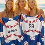 Personalisierte überdimensionale Stickerei Monogrammed Baseball Strandtuch schnell trocknend Sommer Reise wesentlich Geburtstagsgeschenk für Sportliebhaber