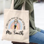 Personalisierte Es braucht ein großes Herz, um kleine Köpfe Regenbogen Leinwand Jute Tasche Tote Bag Wertschätzung zurück zu Schule Geschenk für Lehr