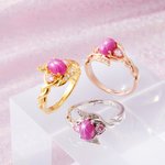 Bague Vintage Personnalisée avec Texte Gravé Design 6 Rayons d'Étoile Rose avec Pierres Précieuses Cadeau Fiançailles Mariage Anniversaire pour Femme