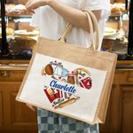 Sac à Main en Toile de Jute Personnalisé avec Texte Style Outils de Cuisine Sac de Grande Capacité Cadeau Anniversaire pour Amoureux de Cuisine