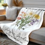 Personalised Love Grows Here Birth Flower Bouquet Soft Fleece Blanket with Name Birthday Anniversary Gift for Family