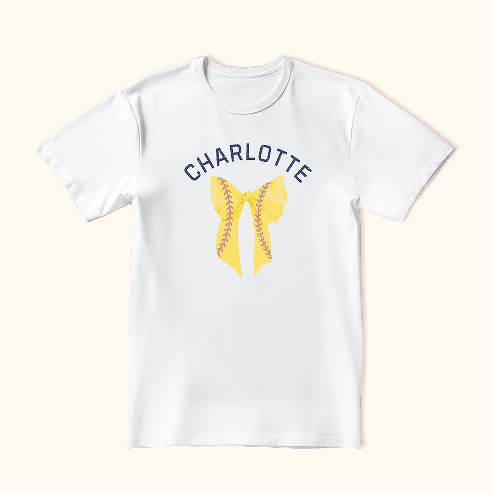 T-shirt Multicolore 100% Coton pour Femme Personnalisé avec Nom Noeud Papillon de Base-ball Cadeau Anniversaire Équipe pour Amateurs de Sport