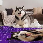 Personalized Paw Fish Bone Pet Photo Collages Soft Throw Blanket with Name Birthday Memorial Gift for Dog Cat Pet Lovers