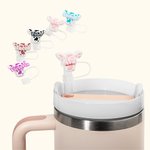 Personalized Cute Multicolour Cow Print Head Reusable Silicone Straw Topper with Name Accessory for Stanley Cup Birthday Gift for Cow Lovers