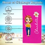 Serviette de Plage Personnalisée avec Personnage Fleur de Naissance et Nom Linge à Séchage Rapide Cadeau Vacances Été pour Famille Ami