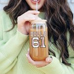 Personalized Baseball Number Name Drinking Glasses with Bamboo Lids and Glass Straw Birthday Gift for Sports Lover