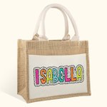 Personalisierte Dalmatiner Dots Jute Tasche mit Tasche und bunten Namen wiederverwendbar Tote Bag zurück zu Schule Hochzeit Strand Geschenk für Frauen