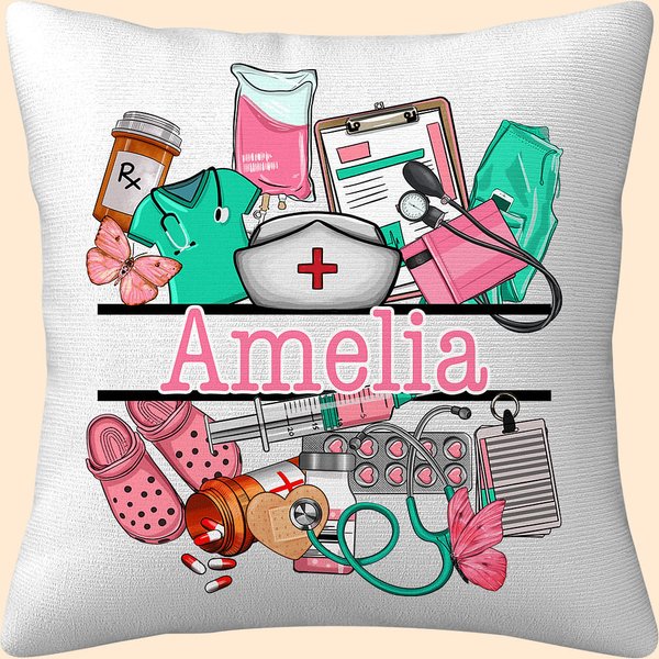 Personalisierte Medical-Themed Design Multicolor Throw Kissenbezug mit Namen Wertschätzung Krankenschwester Woche Geschenk für Krankenschwester Arzt m