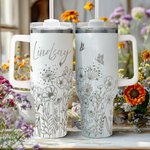 Personalisierte Multi-Color-Schmetterling Blume 40oz Becher mit Namen und Strohhalm Muttertag Geschenk für sie