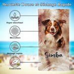 Serviette de Plage Personnalisée avec Image Aquarelle Animal et Prénom Serviette Super Absorbante Cadeau Vacances pour Amoureux d'Animal de Compagnie