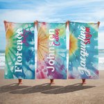 Personalisiertes Überdimensionales Buntes Batik-Strandtuch mit Namen Schnell Trocknend Saugfähig Geburtstag Sommer Urlaub Party Geschenk für sie