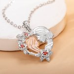 Personalized Two-Tone Grandmother Granddaughter Rose Heart Necklace with Birthstone Birthday Mother’s Day Gift for Her