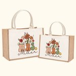 Personalised Retro Wildflowers MRS. Jute Tote Bag with Name Bridal Shower Teacher’s Day Gift for Women