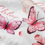 Personalised Baby Girl Pink Butterfly Receiving Blanket Swaddle Hat Bow Headband Coming Home Outfit with Name Baby Shower Gift for Newborns