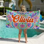 Personalisiertes Retro Paisley Übergroßes Weiches Schnelltrocknendes Mikrofaser Strandtuch mit Namen Sommer Reisen Party Geburtstag Geschenk für Damen