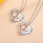 Personalized Two-Tone Grandmother Granddaughter Rose Heart Necklace with Birthstone Birthday Mother’s Day Gift for Her