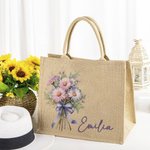 Personalisierte Charmful Geburtsblumenstrauß Jute Tragetasche mit Namen große Kapazität Tote Bag Hochzeit Reise Wesentliche Geschenk für sie