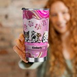 Personalized Cute Paw Dog Cat 20oz 1-6 Names Tumbler with Straw and Brush Birthday Gift for Pet Lovers