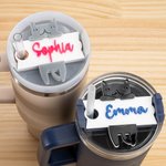 Personalized Cute Cat Glitter Tumbler Name Tag Plate Acrylic Lid Topper Accessory for Stanley Cup Birthday Gift for Cat Lovers