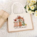 Personalised Retro Wildflowers MRS. Jute Tote Bag with Name Bridal Shower Teacher’s Day Gift for Women