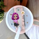 Personalizzato Cartoon Girl donne nascita fiore Tumbler nome Tag coperchio Topper per 20 oz a 40 oz Stanley Tumbler Accessorio regalo di compleanno pe