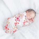 Personalised Baby Girl Pink Butterfly Receiving Blanket Swaddle Hat Bow Headband Coming Home Outfit with Name Baby Shower Gift for Newborns