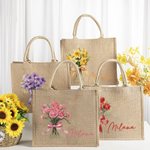 Personalisierte Charmful Geburtsblumenstrauß Jute Tragetasche mit Namen große Kapazität Tote Bag Hochzeit Reise Wesentliche Geschenk für sie