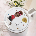 Personalizzato Cartoon Girl donne nascita fiore Tumbler nome Tag coperchio Topper per 20 oz a 40 oz Stanley Tumbler Accessorio regalo di compleanno pe